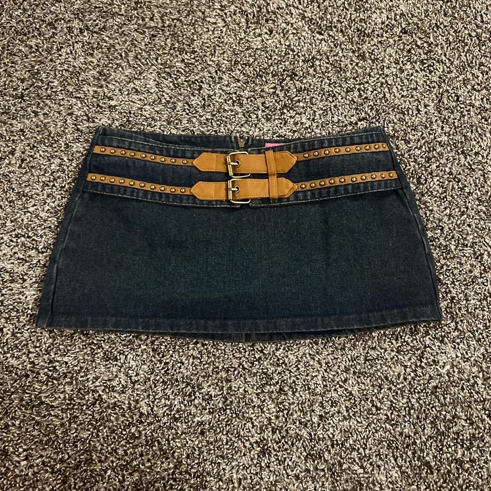 Edikted Dark Denim Mini Skirt with Tan Belt